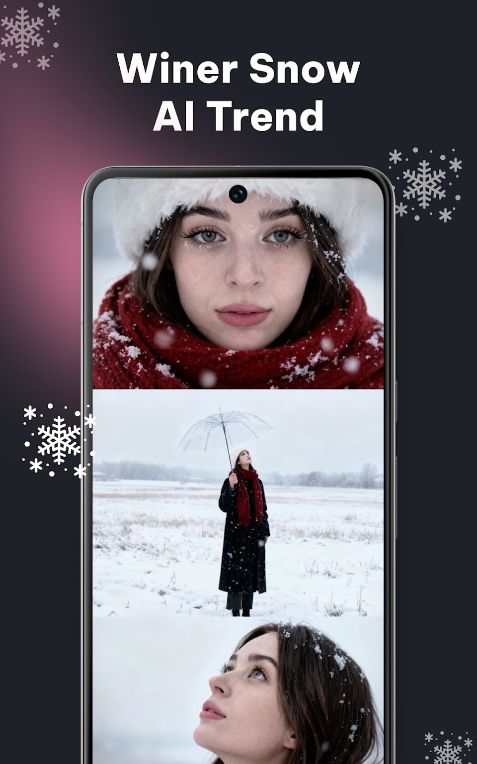 REGEN store preview of three portraits with a winter photo effect